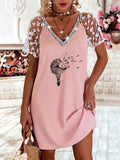 Lace Short Sleeve Women Pullover Dresses New Summer Elegant Loose Patchwork Solid Dresses 2022 Chic Female Mini Party