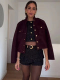 Burgundy Gold Buttoned Short Jacket- Outfit