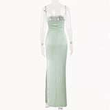 Satin Draped Tube Bodycon Maxi Dress-Outfit