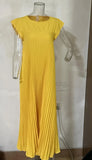 Zingj New Fall 2023 Solid Color Round Collar Sleeveless Pleated Design Loose Dress-Outfit