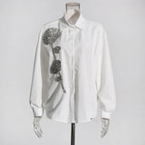 Fashion Casual Loose Thin Top Woman 2025 New Collar Heavy Industry Design Stitched Diamond Women's
