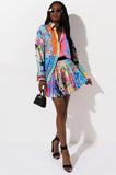 Pieces Set Sexy Autumn Fashion Women Set 2023 Female Tops Floral Print Long Sleeve Shirt Elastic Waist Mini