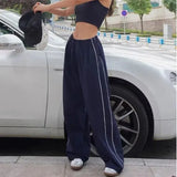 Piping Detail Wide Leg Track PantsOutfit