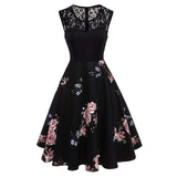 A Line Peony Flower 4XL Tunic Vintage Dress Women Lace Elegant Summer Ladies 40s 60s 50s Dresses Retro Party Black
