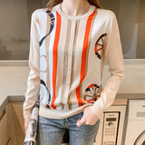 Knit Long Sleeve Splicing Knit Sweater Women's Autumn 2025 New Silk Top Style Casual Head