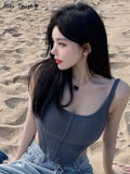 Sexy Party Vest Women Sleeveless Designer Chic Crop Tank Top Casual High Street Korean Sleeveless Strap Top Female