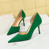 Zingj Korean Version Of Fashion Simple Heel High-Heeled Shoes Show Thin Suede Shallow Tip Side Hollow Single Shoe High