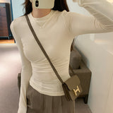 Color Design Feel Small Waist Long-Sleeved T-Shirt Women's Autumn New Round-Neck Blouse Slim And Skinny Bottomed