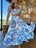 Two Pieces Skirt Sets Suspenders Tube Top Skirts Sweet Printed Bra Bare Waist Chic Evening Party Clothing Beach Dance