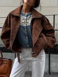 2025 Women's Hot Sale Velvet Brown Loose Casual Jacket
