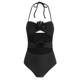 Pure Black One-Piece Swimsuit Women 2025 New Half-Body Dress Two-Piece Swimsuit