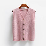 Knitted Wool Button Cardigan Sweater Vest Women Loose Single-breasted Diamond Block Lattice Sweater Vest Female