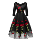 Winter Autumn Embroidery Women Vintage 70s Mexican Ethnic Floral Boho Midi Off Shoulder Party Dress Vestido Robe Femme