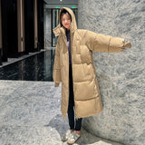 Real Shoot New Cotton-Padded Clothes In Winter Long Over The Knee Down Cotton Jacket Korean Version Loose And Thick Hooded Cotton-Padded Jacket Coat-Outfit