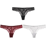 3PCS/Set Sexy Panties Women Low-waist Briefs Female Lace Embroidery Underwear Transparent G String Underpant