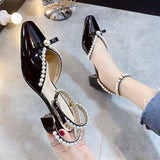 Zingj Girl Knot Pearl Baotou Single Shoes Women's Heel Thick Heel Retro Mary Jane Shoes 2024 New Sandal