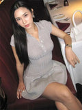 Short Sleeve Collar Ribbed MIni Dress-Outfit
