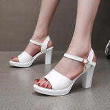 Skin Thick Heel Waterproof Table One-Word Sandals Size Code 32-43 Fashion Show-High-Heeled Sandals Shoes