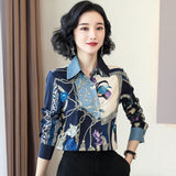 Chinese Style Women's Silk Jacket Autumn New Print Mulberry Silk Shirt Loose Long-Sleeved