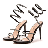 Women's Shoes Snake-Shaped Foot Wrist Around The Water Drill A Word With Thin Display High Sexy Fine Heel Roman