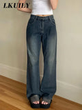 Waist Jeans Women Baggy Jeans 2022 New Fashion Straight Leg Pants Y2k Denim Trousers Vintage Loose Blue Washed Mom