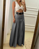 Women‘s Long Trousers Elegant Ladies Office Wear Casual Slim Fit High Waisted Ruched Pleated Wide Leg Pants Without