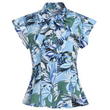 Women 50s 60s Blouses Vintage Fashion Floral Print Cropped V Neck Long Sleeve Back Elastic Female Shirts Chic