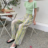 Origami Green Pleated Pants Korean Fashion Bottoms High Waist Loose Colorful Wide Leg Pant Cyber Y2k Trousers