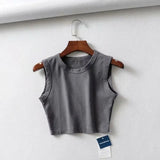 Summer vintage white crop tops women biker black punk sexy tank top korean streetwear cropped sleeveless top