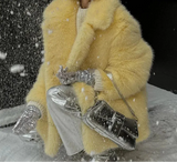 Solid Collar Faux Fur Coat- Outfit