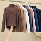 Long Sleeve Thick T Shirt Women Winter Tops Turtleneck Warm T-Shirt Korean Cotton Tshirt Woman Tee Shirt Femme Pink