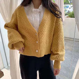 Elegant Long Sleeve Sweater Women 2021 New Single-Breasted Female Short Cardigan Soft Flexible Knitted