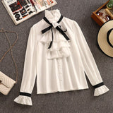 Spring Autumn 2 Piece Set Overalls Dress Women Elegant Ruffles Chiffon Bow Shirt Top+Double Breasted Plaid Tweed Vest