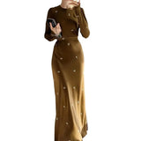 Zingj Zingj Fall 2023 New Round Collar Floral Long Sleeve Belt Shows Thin Hip Dress 211-0-Outfit