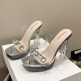 Slippers Women Wearing Fashion Fairy French Transparent High Heels Coarse Sandals Niche High-Grade Cool