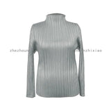 Folded Women's Clothing New Simple Classic Long-Sleeved Top Lady High-End Wrinkle Bottom Shirt