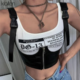 Black Basic Punk Crop Tops women PU Leather Tank Tops Summer Wild Casual Camisole Mujer Stretch Slim Vest Summer