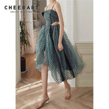 Green Polka Dot Tulle Fairy Dress Spaghetti Strap Backless Cut Out Evening Gowns For Women Summer Ladies Long