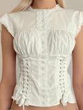 Strap Slim Short Sleeve Blouse-Outfit