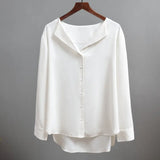 Solid Female Shirts Outwear Tops 2021 Spring Women Chiffon Blouse Office Lady V-neck Button Loose Clothing New Chic