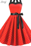 Polka Dot Halter Vintage Dress 50s 60s Gothic Pin Up Rockabilly Dress Robe Femme Sexy Retro Party