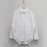 New Spring Double Pockets Turn-down Collar Cotton Women's Blouse Casual Loose Female Blouse Tops Workwear