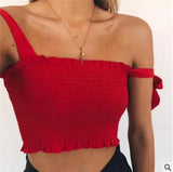 Autumn Tube 2020 New Crop top Women Bow Tie Strap Ruched tank Top Lettuce Edge Elastic Camis 17