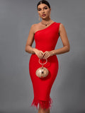 Bandage Dress 2022 New Women Red Bandage Dress Elegant Sexy One Shoulder Evening Club Party Dress High Quality