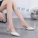 Zingj New Large Size Slippers Size 35-42 Pointed Fairy Wind Muller Fashion Rhinestone Women's Shoes-Outfit