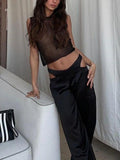 Semi Sheer Metallic Tank Top-Outfit