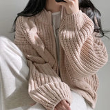 Cable Knit Loose Zip Up CardiganOutfit
