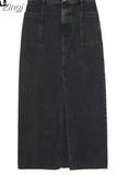 Black Denim Skirt Woman Slit Jean Long Skirts For Women Fashion 2023 High Waist Summer Midi Skirt Y2k Streetwear