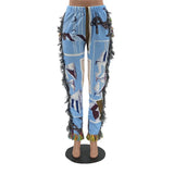 Zingj Patchwork Striped Print Jogger Pant Women Rave Festival Clothing 2023 Summer Casual High Waist Bodycon Active Sweat Pants 211-1-Outfit