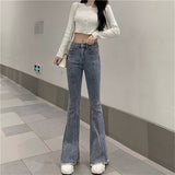 High Waist Bell Bottom jeans Women Vintage Stretch Skinny Flare Denim pants Ladies Casual Light blue Long